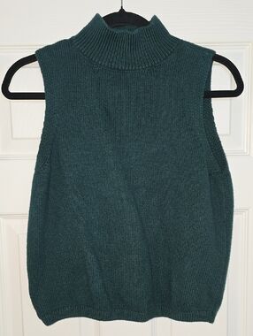 LOFT Dark Teal Sleeveless Turtleneck Sweater Vest